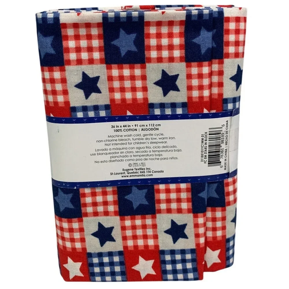 1 YD New Emma & Mila 36 X 44 USA Stars In Block Patriotic Quilting Cotton Fabric